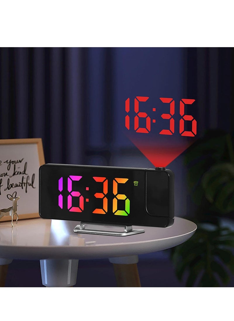 Projection Alarm Clock, LED Alarm Clock with Rotatable Projection, Temperature Display, Adjustable Brightness, Snooze, 7.9'' Large Display Digital Clock for Home Office