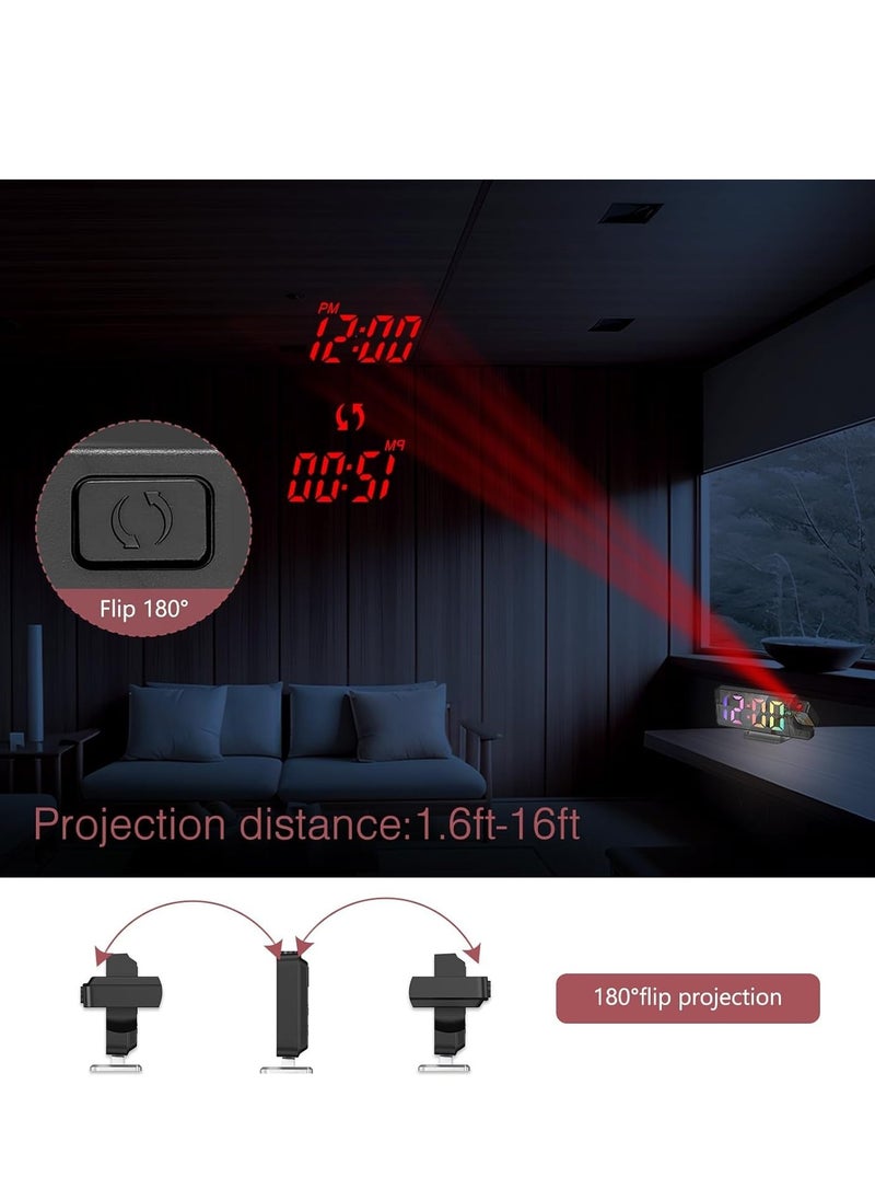 Projection Alarm Clock, LED Alarm Clock with Rotatable Projection, Temperature Display, Adjustable Brightness, Snooze, 7.9'' Large Display Digital Clock for Home Office