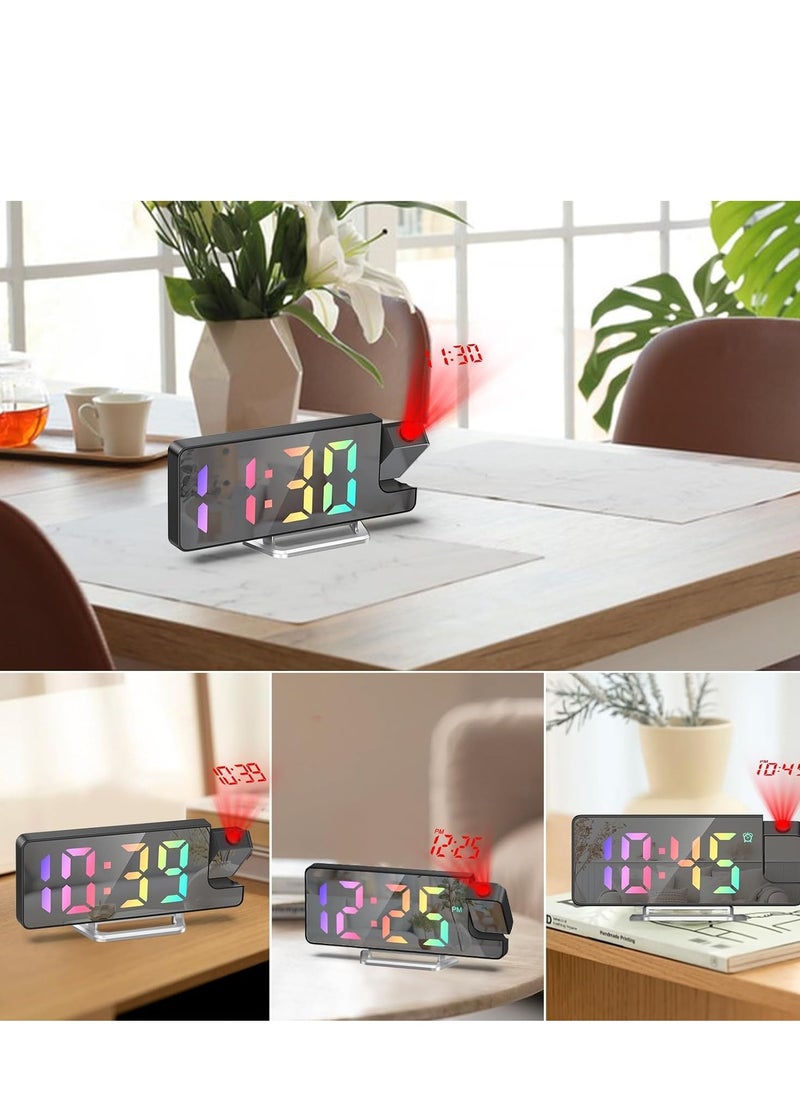 Projection Alarm Clock, LED Alarm Clock with Rotatable Projection, Temperature Display, Adjustable Brightness, Snooze, 7.9'' Large Display Digital Clock for Home Office