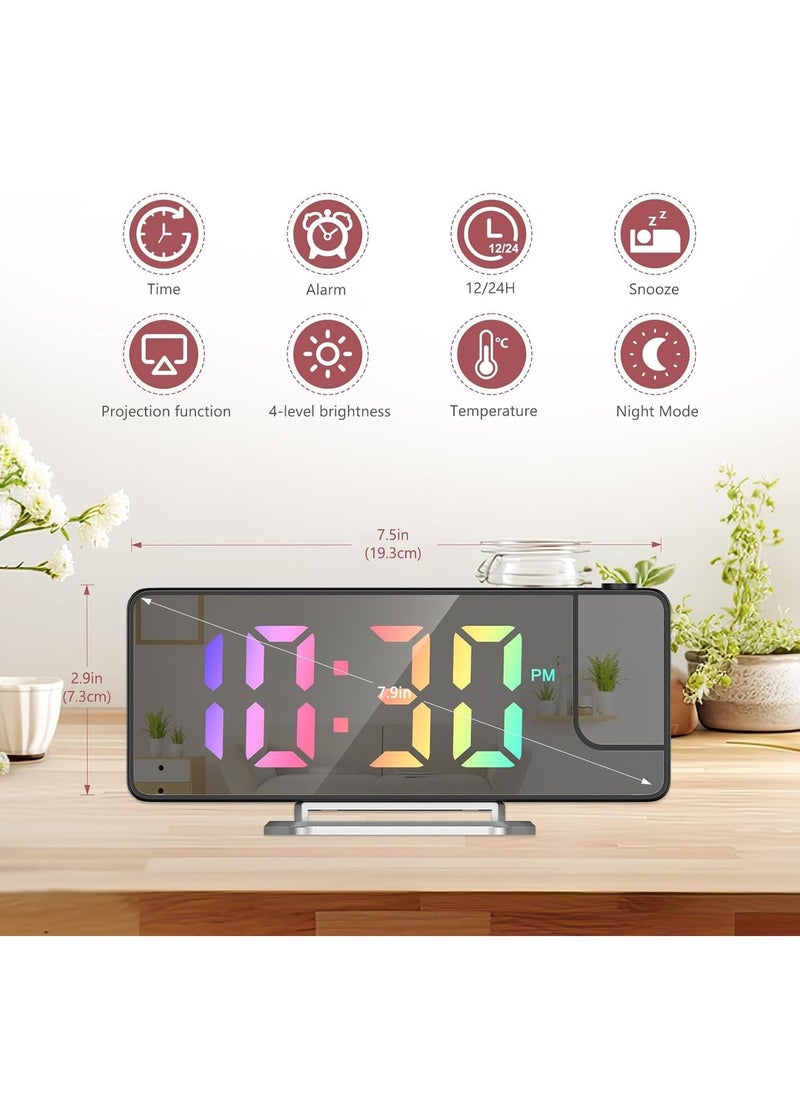 Projection Alarm Clock, LED Alarm Clock with Rotatable Projection, Temperature Display, Adjustable Brightness, Snooze, 7.9'' Large Display Digital Clock for Home Office