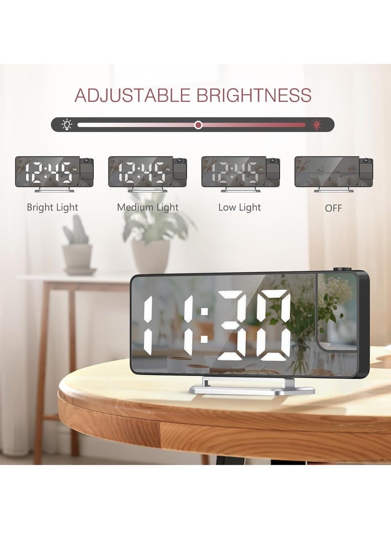 Projection Alarm Clock, LED Alarm Clock with Rotatable Projection, Temperature Display, Adjustable Brightness, Snooze, 7.9'' Large Display Digital Clock for Home Office