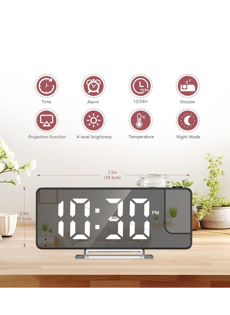 Projection Alarm Clock, LED Alarm Clock with Rotatable Projection, Temperature Display, Adjustable Brightness, Snooze, 7.9'' Large Display Digital Clock for Home Office