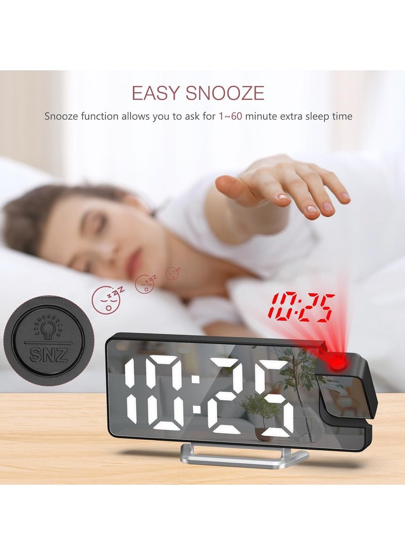 Projection Alarm Clock, LED Alarm Clock with Rotatable Projection, Temperature Display, Adjustable Brightness, Snooze, 7.9'' Large Display Digital Clock for Home Office