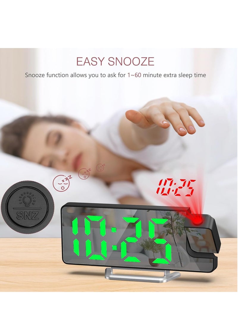 Projection Alarm Clock, LED Alarm Clock with Rotatable Projection, Temperature Display, Adjustable Brightness, Snooze, 7.9'' Large Display Digital Clock for Home Office