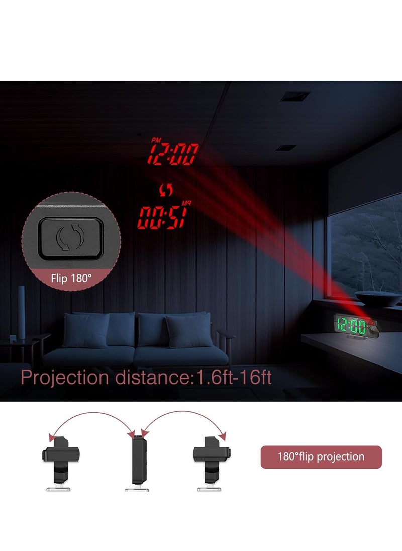 Projection Alarm Clock, LED Alarm Clock with Rotatable Projection, Temperature Display, Adjustable Brightness, Snooze, 7.9'' Large Display Digital Clock for Home Office