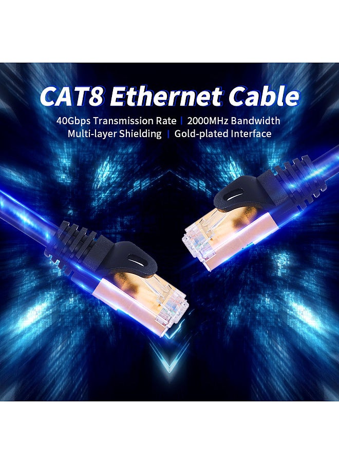 CAT8 Network Cable 40Gbps 2000MHz Ethernet Cable with Multi-layer Shielding 26AWG Pure Copper Core Gold-plated Interface 15M