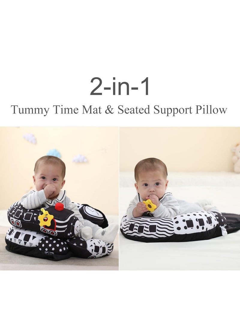 Tummy Time Mat & Seated Support Pillow,Baby Tummy Time Pillow Support for Newborns and Older Babies,with Detachable Support Pillow and Toys