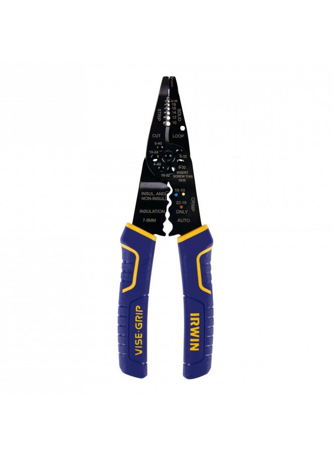 IRWIN VISE-GRIP Wire Stripper, 8 inch, Cuts 10-22 AWG, Plier Style Nose, ProTouch Grip for Maximum Comfort (2078309)