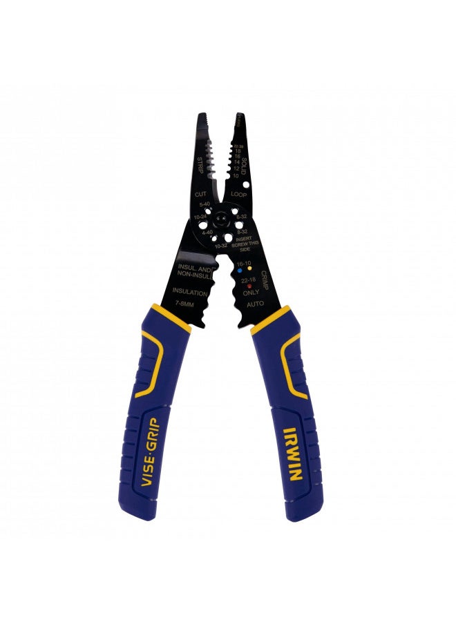 IRWIN VISE-GRIP Wire Stripper, 8 inch, Cuts 10-22 AWG, Plier Style Nose, ProTouch Grip for Maximum Comfort (2078309)