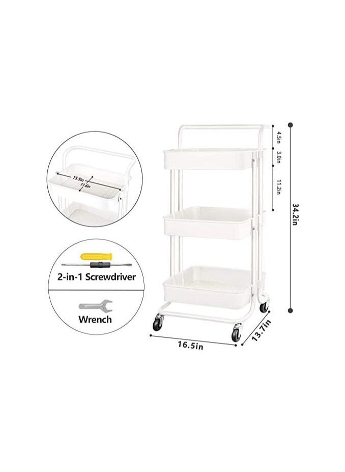 3 Tier Trolley Storage Cart With Rubber Wheels