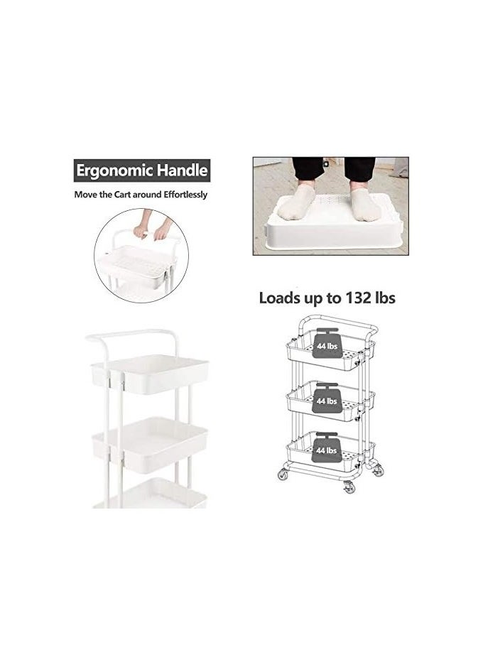 3 Tier Trolley Storage Cart With Rubber Wheels