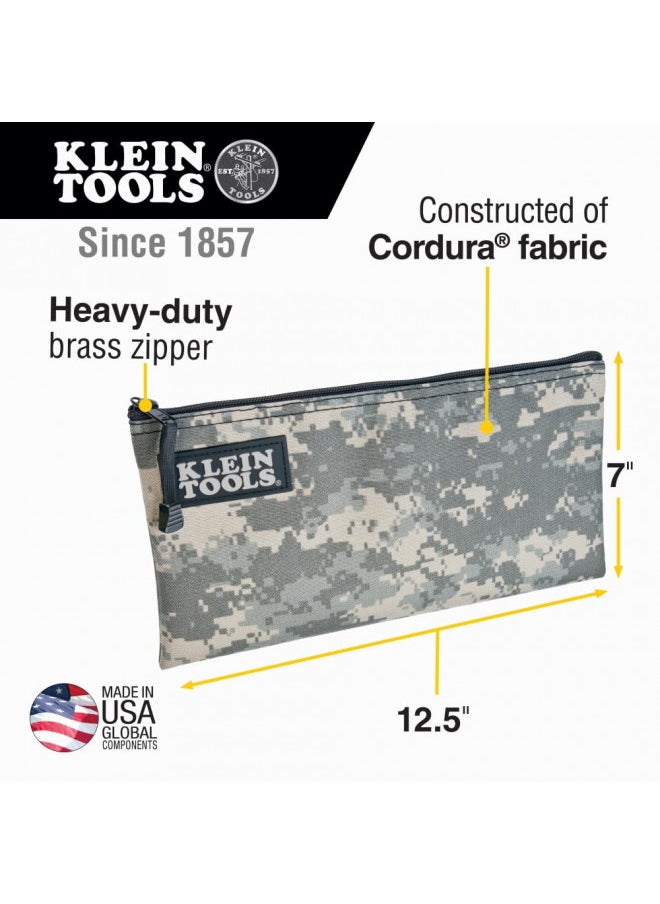 Klein Tools 5139C Zipper Bag, Camouflage Cordura Nylon Tool Pouch with Heavy-Duty Zipper Close, 12.5 x 7-Inch