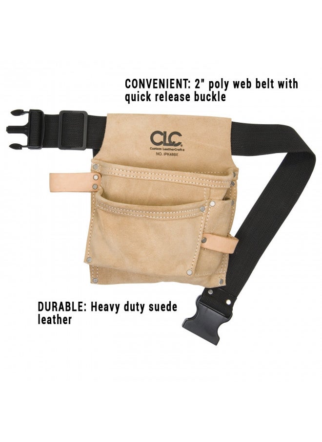 CLC Custom Leathercraft IP489X Suede Tool Bag & Poly Web Belt, 3 Pocket , Tan