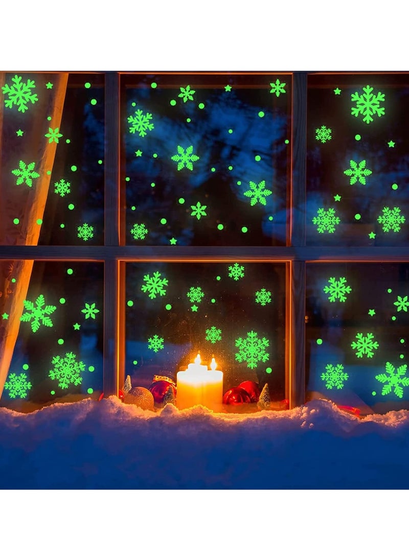 Glow in The Dark Christmas Decorations Snowflakes Window Stickers  193Pcs Xmas Window Luminous Clings Stickers on Christmas Decals Decorations for Shop Showcases Glass Fronts 3 Pack