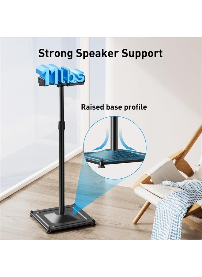 Universal Speaker Stands for Surround Sound, Holds up to 11LBS, Floor Speaker Stand Height Adjustable Extend 33.3” to 45.1” for Satellite Speakers & Bookshelf Speakers -1 Pair PSSS2 Black