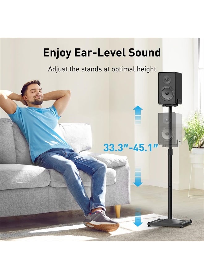 Universal Speaker Stands for Surround Sound, Holds up to 11LBS, Floor Speaker Stand Height Adjustable Extend 33.3” to 45.1” for Satellite Speakers & Bookshelf Speakers -1 Pair PSSS2 Black