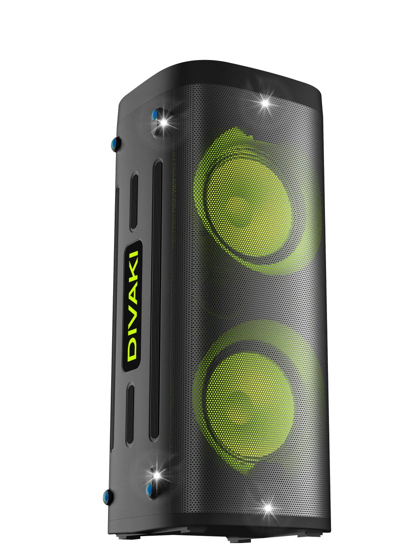 DIVAKI Extra Bass Portable Speaker 1000W, 2 Wireless Microphone Built In Rechargeable Battery, Bluetooth DT-R1000B