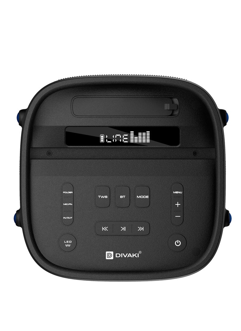 DIVAKI Extra Bass Portable Speaker 1000W, 2 Wireless Microphone Built In Rechargeable Battery, Bluetooth DT-R1000B