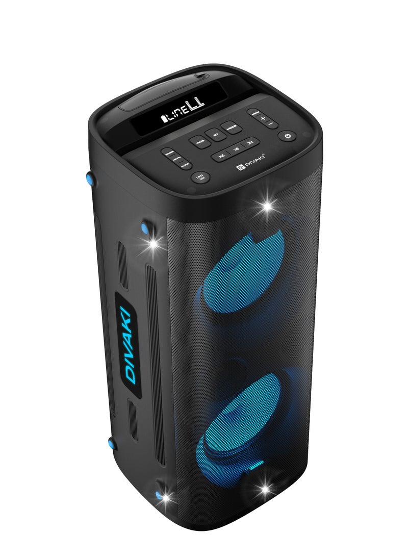 DIVAKI Extra Bass Portable Speaker 1000W, 2 Wireless Microphone Built In Rechargeable Battery, Bluetooth DT-R1000B