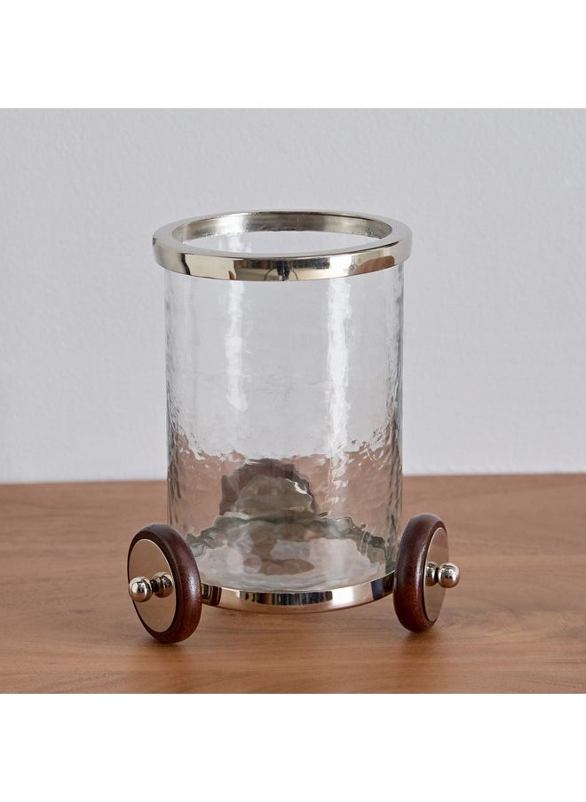 Aura Tealight Holder Glass Hurricane with Wheels Stand 15 x 19 x 15 cm