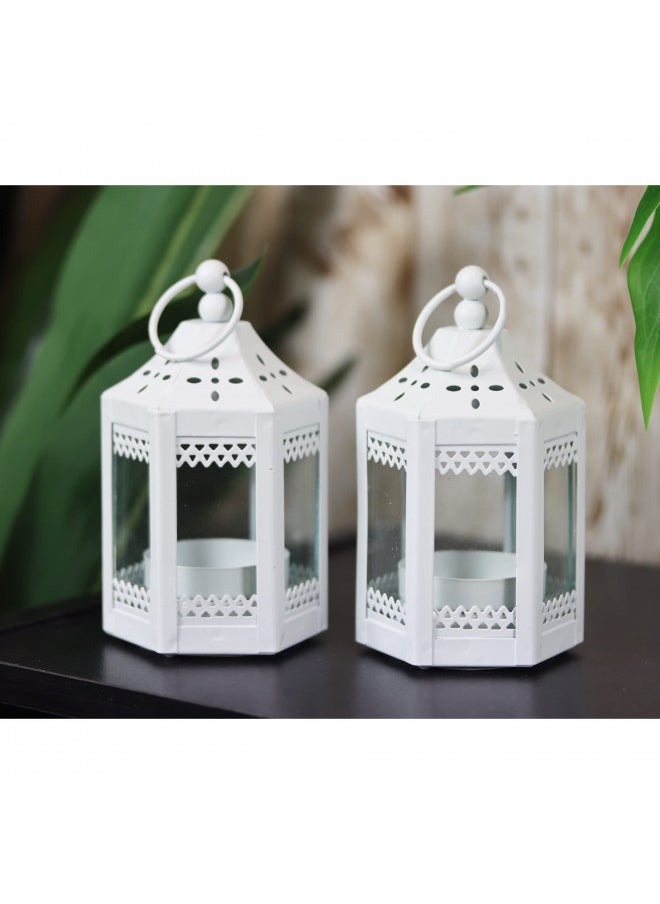 Vela Lanterns Mini Small 4.5 Inch Metal Moroccan Lanterns Decorative Candle Tealight Holders for Home Decor, White, Set of 6