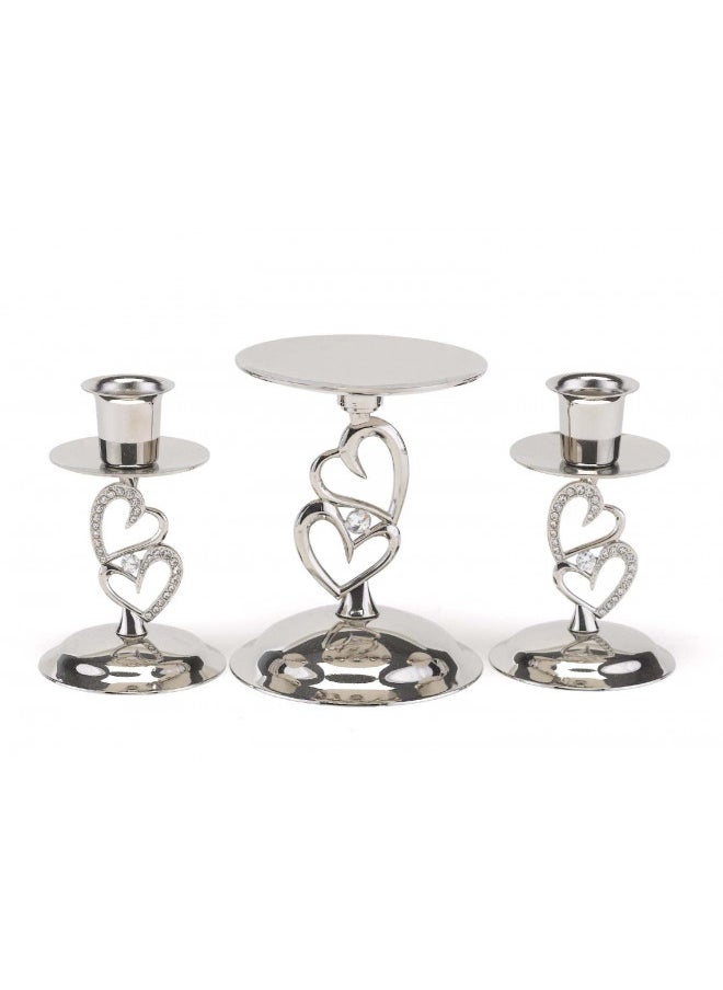 Hortense B. Hewitt Sparkling Love Set Candle Stands, 4-Inch, Nickel-Plated, 3 Count