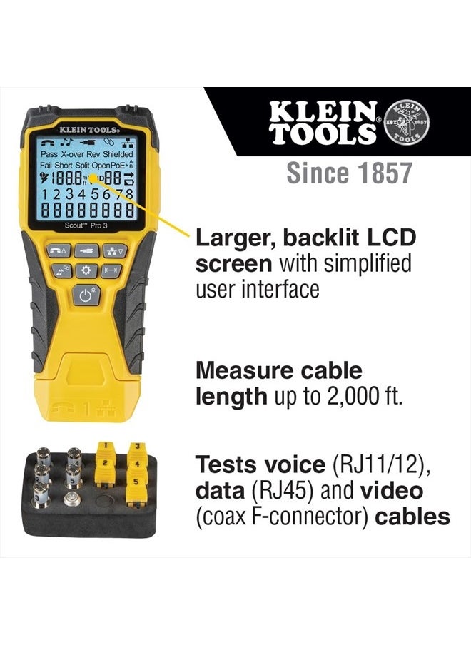 KLEIN TOOLS VDV501-851 Cable Tester Kit with Scout Pro 3 for Ethernet / Data, Coax / Video and Phone Cables, 5 Locator Remotes