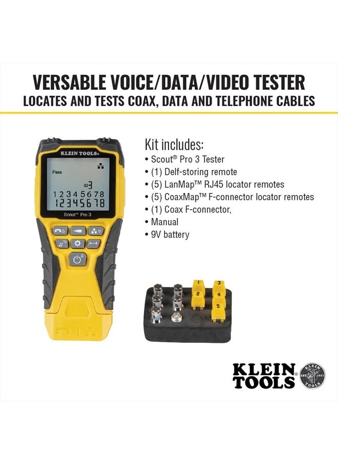 KLEIN TOOLS VDV501-851 Cable Tester Kit with Scout Pro 3 for Ethernet / Data, Coax / Video and Phone Cables, 5 Locator Remotes