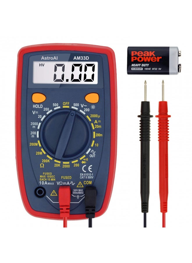 AstroAI Multimeter Tester 2000 Counts Digital Multimeter with DC AC Voltmeter and Ohm Volt Amp Meter ; Measures Voltage, Current, Resistance; Tests Live Wire, Continuity