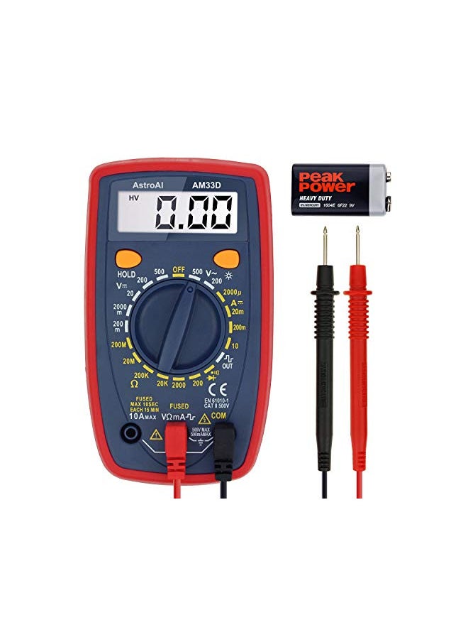 AstroAI Multimeter Tester 2000 Counts Digital Multimeter with DC AC Voltmeter and Ohm Volt Amp Meter ; Measures Voltage, Current, Resistance; Tests Live Wire, Continuity