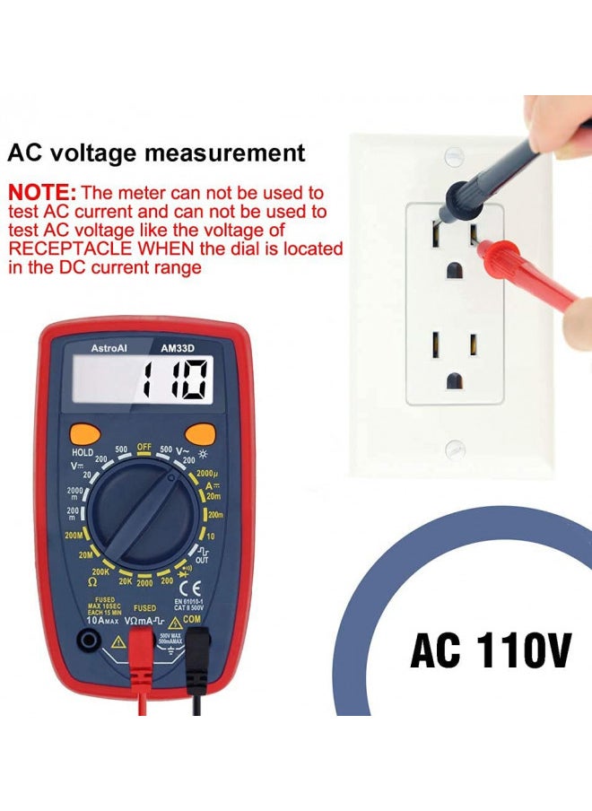 AstroAI Multimeter Tester 2000 Counts Digital Multimeter with DC AC Voltmeter and Ohm Volt Amp Meter ; Measures Voltage, Current, Resistance; Tests Live Wire, Continuity