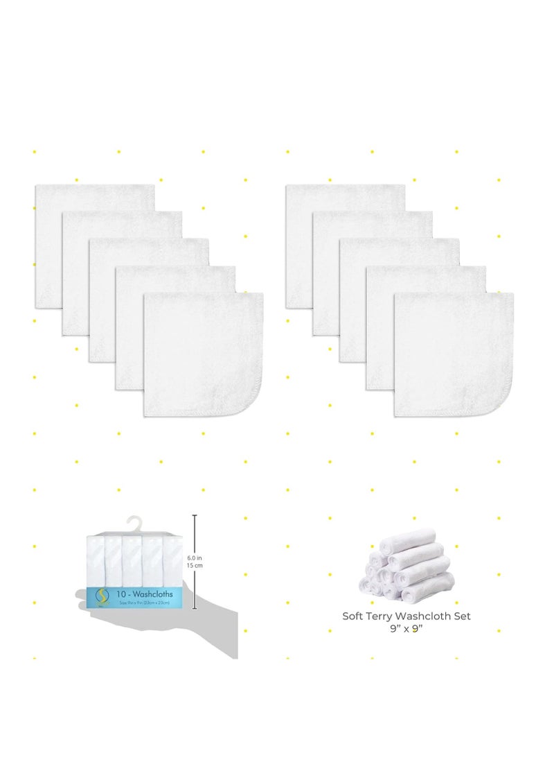 Spasilk Washcloth Wipes Set for Newborn Boys and Girls, Soft Terry Washcloth Set, Pack of 10, White, (010-WTE)