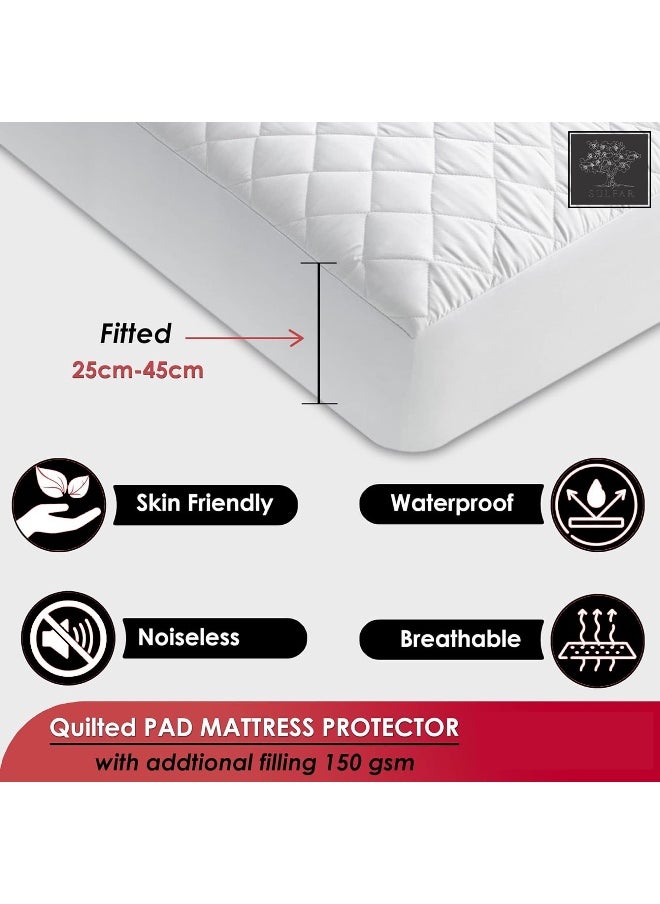 Sulfar 180cm 200cm 30cmsize Quilted Pad Water Proof Fitted Mattress Protector Deep Pocket,Deep Pocket, Hypoallergenic Waterproof Hypoallergenic Waterproof breathable, Cooling White King size