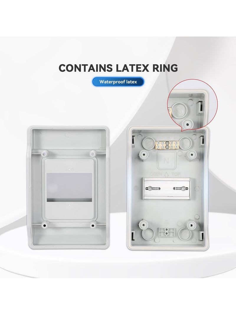 4-Way Waterproof Power Distribution Box with Bus Bars and DIN Rail, IP66 Rated for Miniature Circuit Breakers, Ideal for Indoor/Outdoor Applications