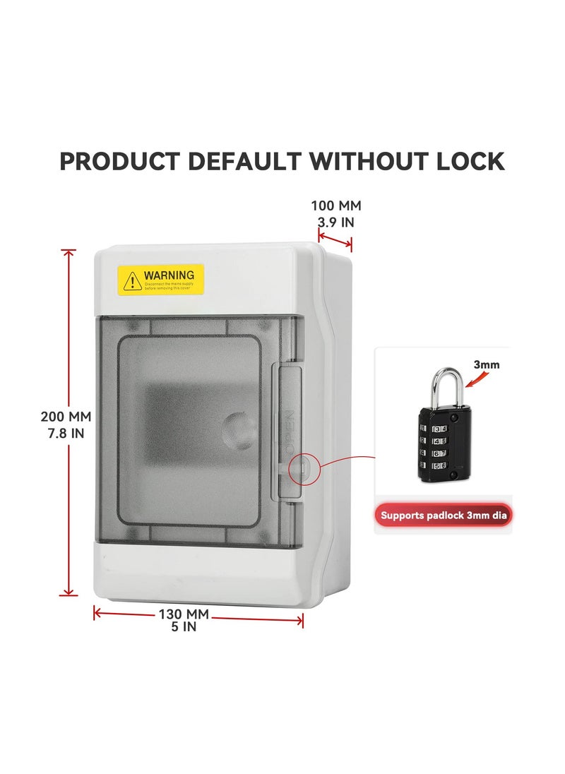 4-Way Waterproof Power Distribution Box with Bus Bars and DIN Rail, IP66 Rated for Miniature Circuit Breakers, Ideal for Indoor/Outdoor Applications
