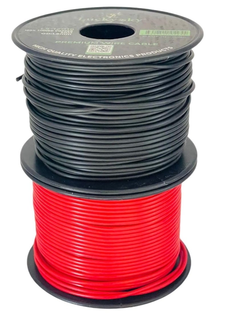 Lucky Sky 2Pcs 20AWG Wire 50M 164ft OD:-1.8mm LK-12018 Flexible Tinned Copper Wires 2 Different Red/Black Stranded Hook up Wire.