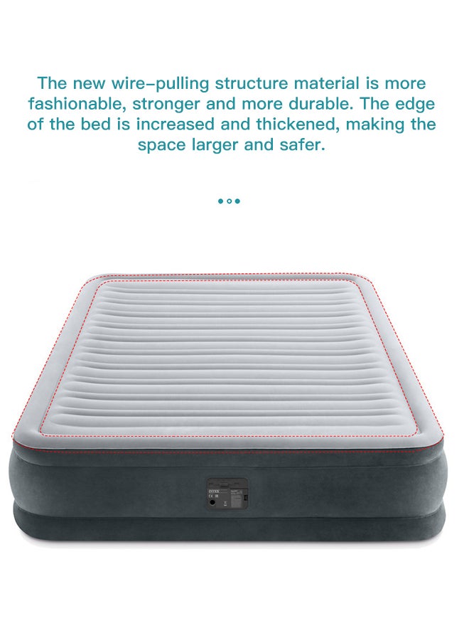 Built-in Electric Pump Double-layer Enlarged Wire-pulling Air Bed Flocking Air Mattress 152x203x33 cm