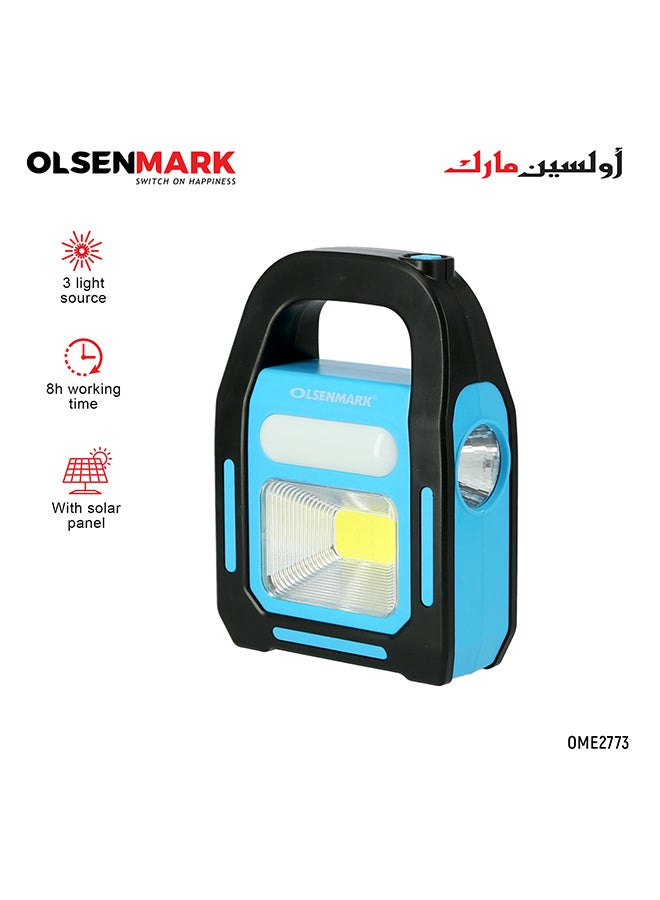 Multi-Function Emergency Light with Solar Panel, 3 Lights Source, Power Bank Function and Perfect for Indoor and Outdoor Use Blue/Black