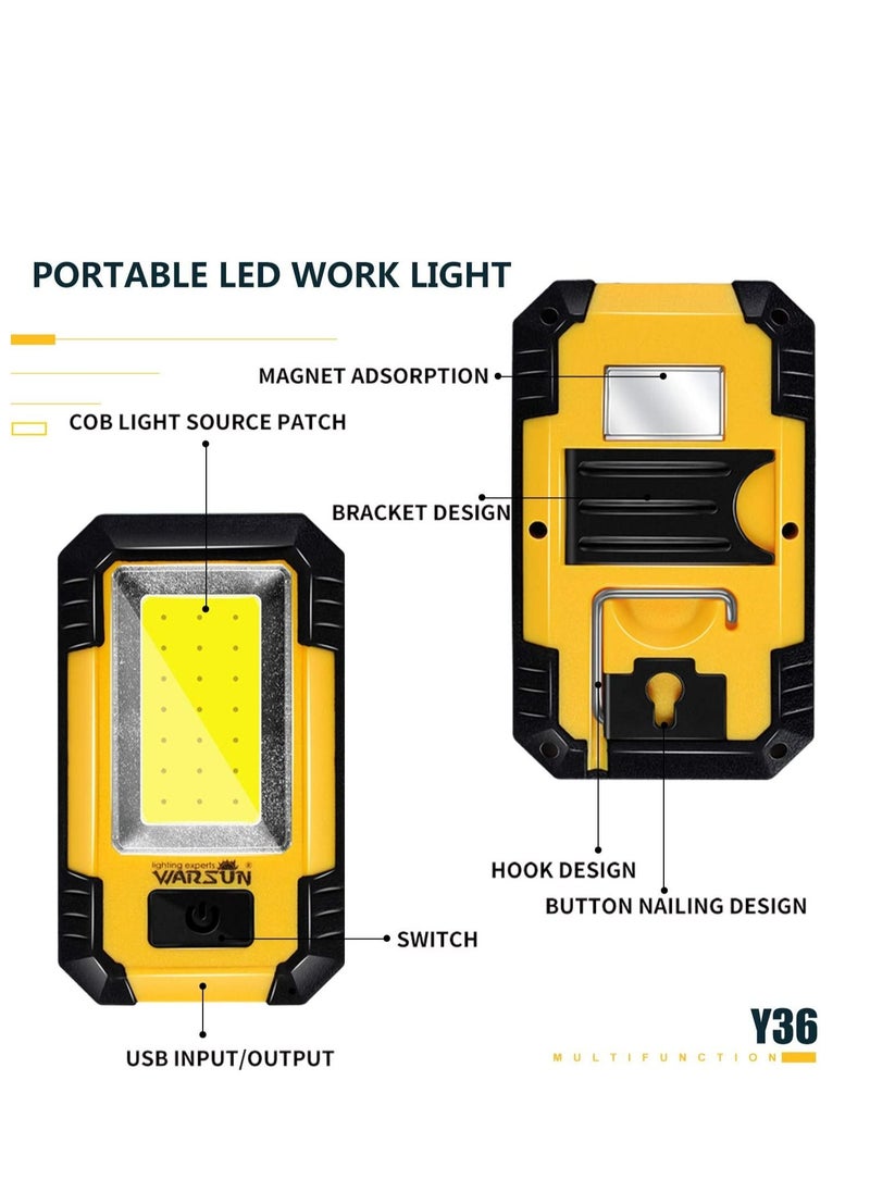Led Work Lights Rechargeable Magnetic Mechanic Light Portable Worklight for Camping Car Repairing 30w 1200 High Lumens Bright Yellow