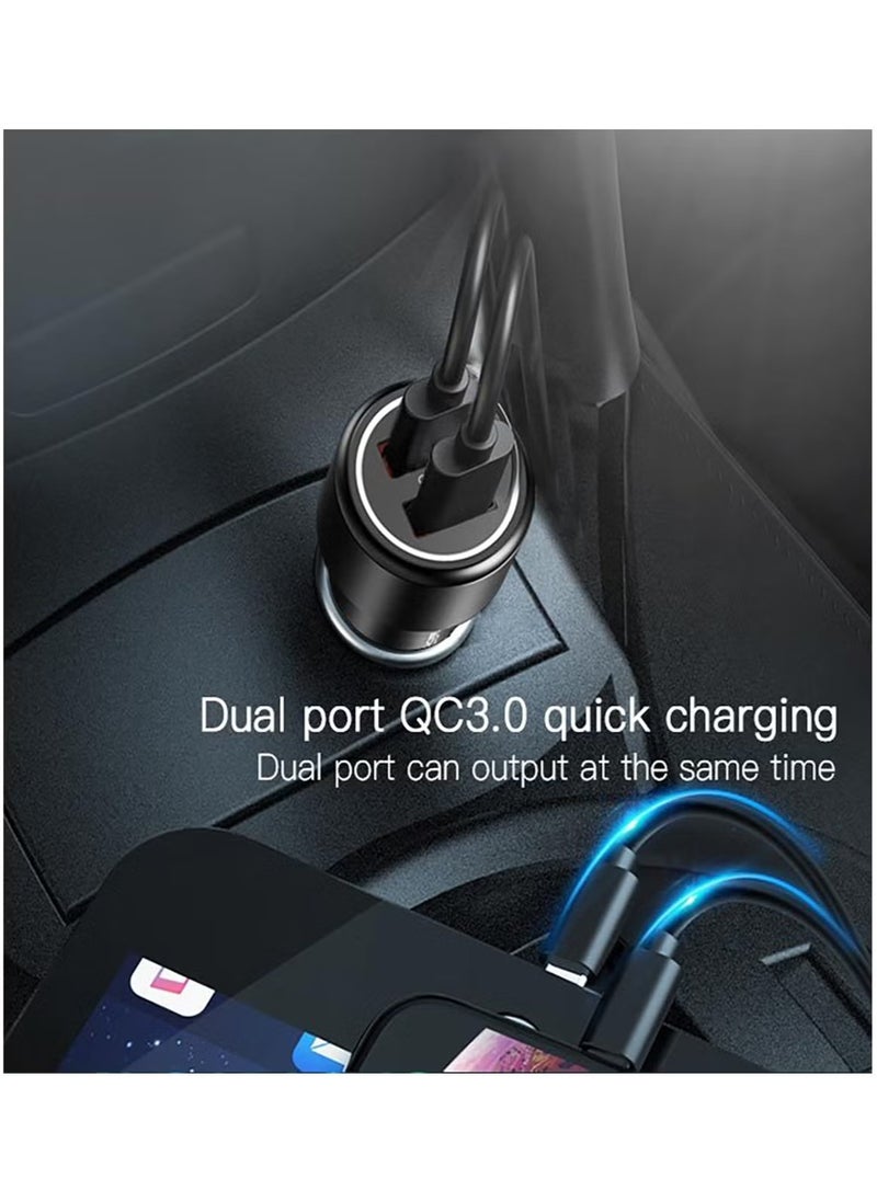 Y43 Fast Charger 36W Dual QC 3.0 Car Super Fast USB Charger Dual Quick 2 Port USB Car Charger Adapter - Black