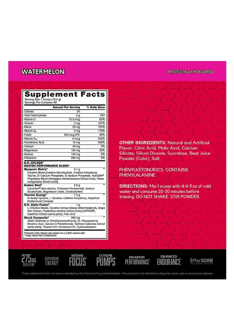 N.O.-XPLODE Pre Workout Powder Watermelon, 60 Servings