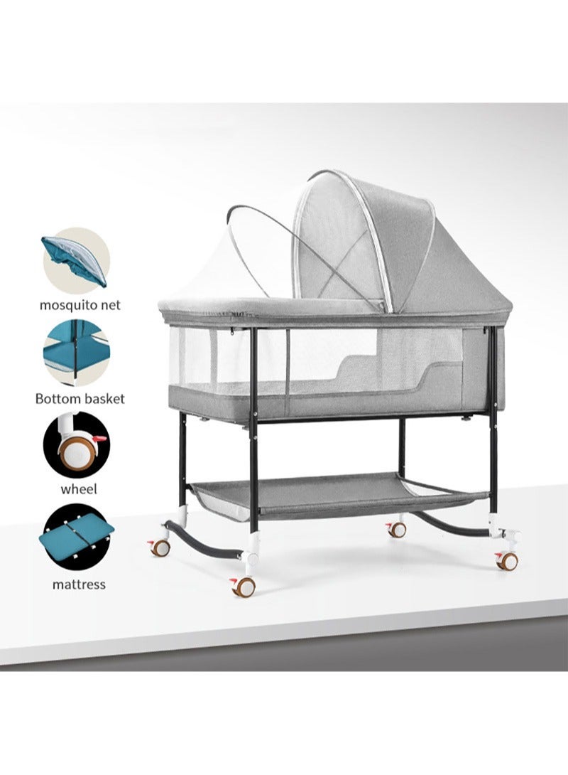 Portable European Style Baby Bed Newborn Baby Cradle Children's Sleeping Basket Bed With Universal Wheels Foldable Anti-Mosquito Bite Breathable 85*67*70cm