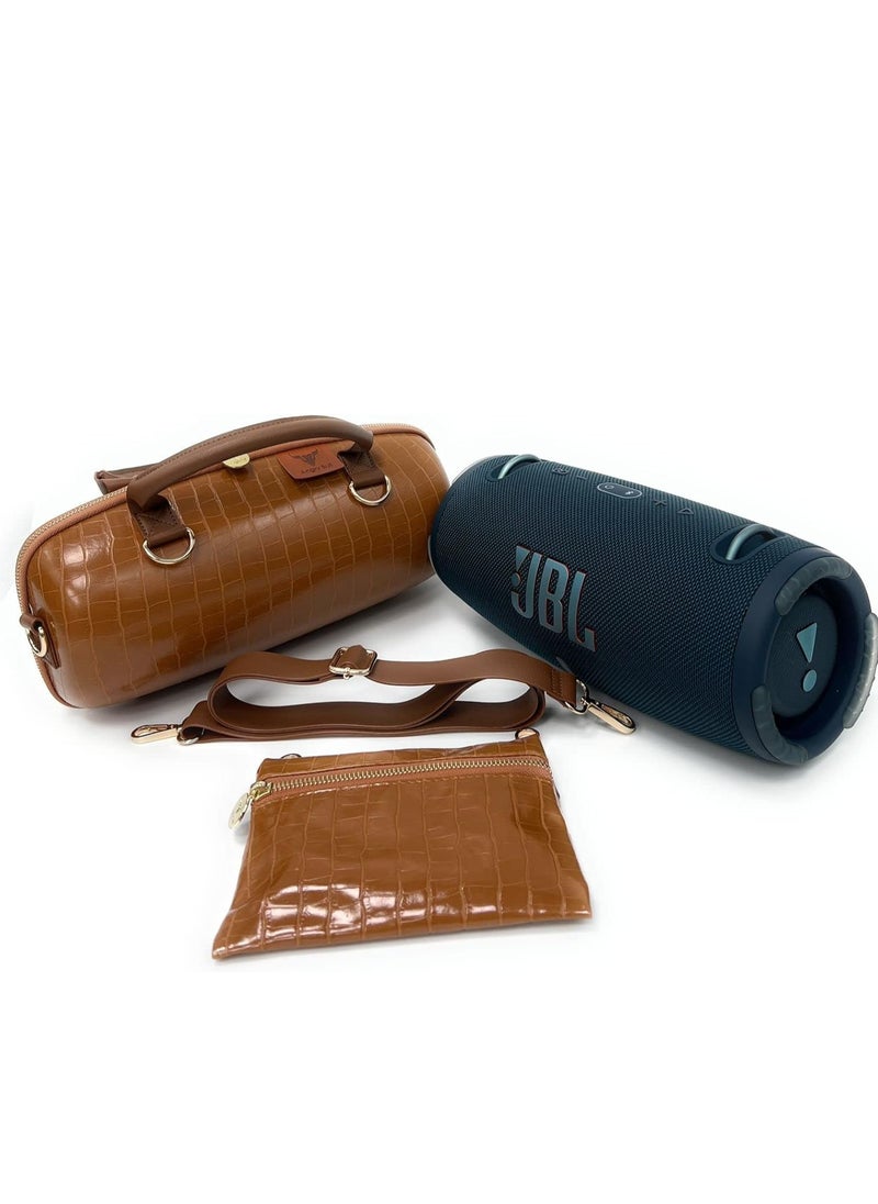 Hard Leather Case for JBL Extreme 3 Angry Bull Travel Storage Stand with Convenient Zippered Pocket Bag for Charger Adapter and Accessories (Darkbrown)