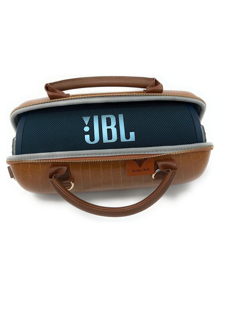 Hard Leather Case for JBL Extreme 3 Angry Bull Travel Storage Stand with Convenient Zippered Pocket Bag for Charger Adapter and Accessories (Darkbrown)