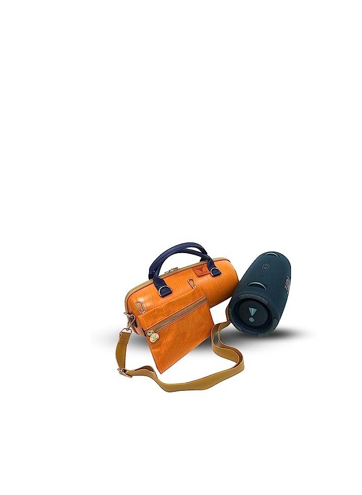 Hard Leather Case for JBL Extreme 3 Angry Bull Travel Storage Stand with Convenient Zippered Pocket Bag for Charger Adapter and Accessories (Orange)