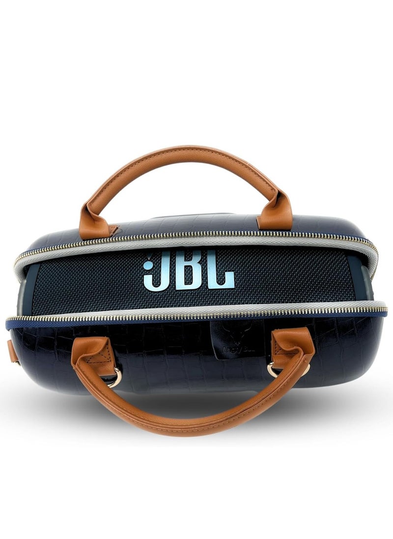 Hard Leather Case for JBL Extreme 3 Angry Bull Travel Storage Stand with Convenient Zippered Pocket Bag for Charger Adapter and Accessories (DARK BLUE)