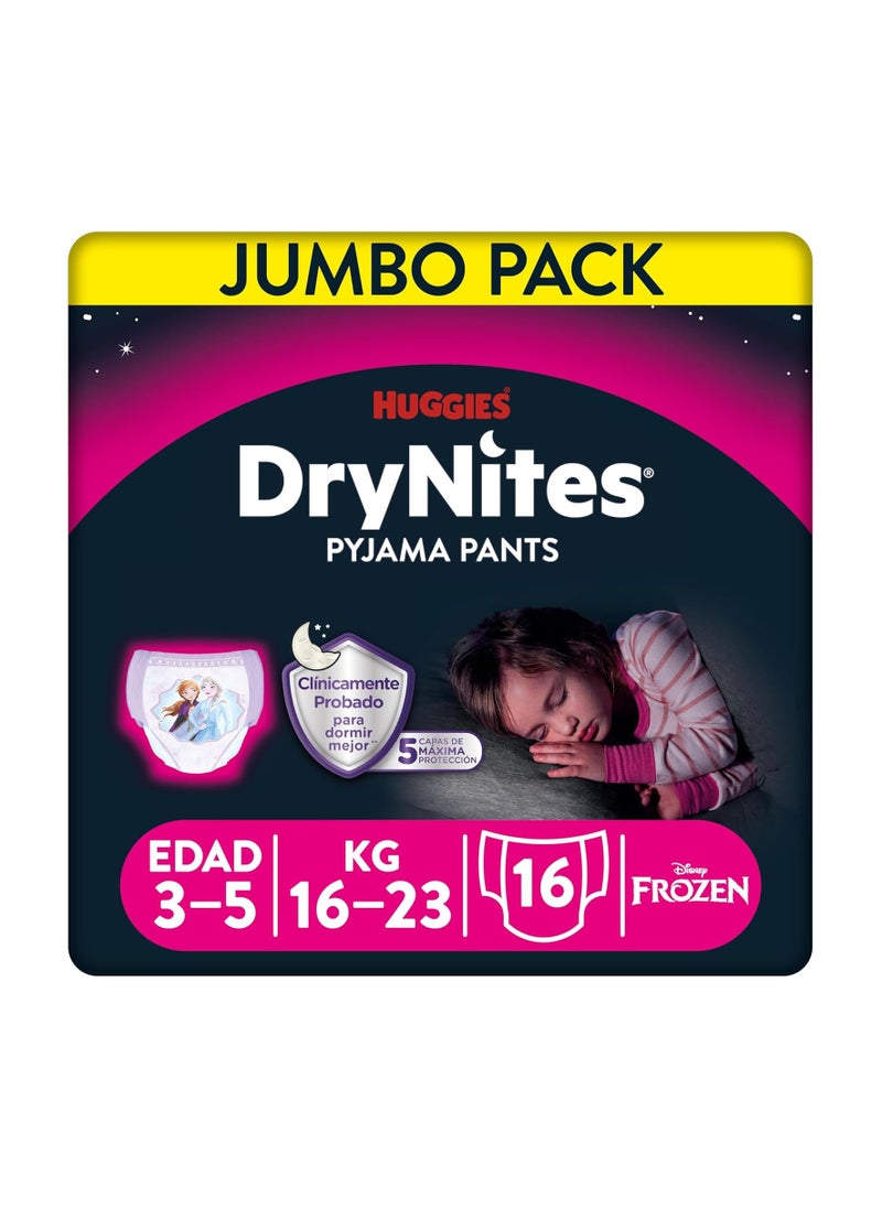 DryNites Pyjama Pants, 3-5 years, Bed Wetting Diaper, Girl, 16-23 kg, Jumbo Pack, 16 Pants