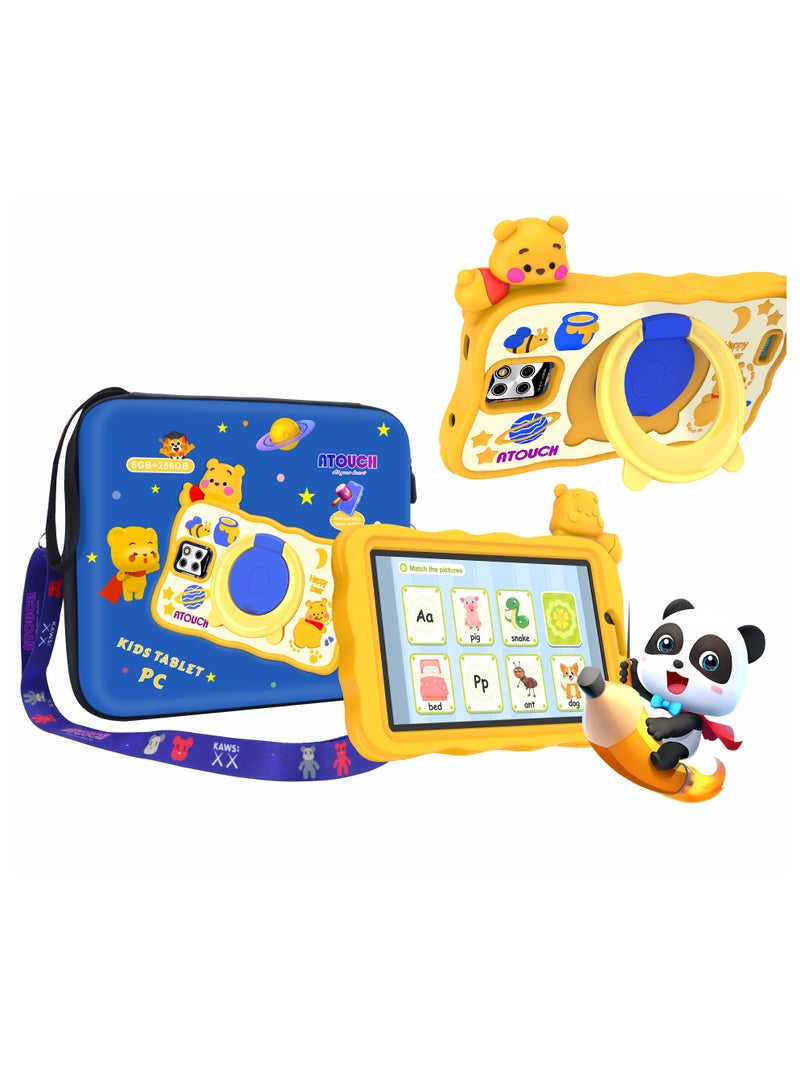Smart Android Kids Tablet 7-Inch Display 8GB RAM 256GB ROM Dual Sim 5G Network Built-In Stand Silicone Case With Carry Bag (Yellow)