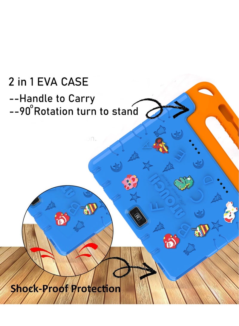 10.1 Inch Android 12 Kids Tablet Dual SIM 8GB RAM 256GB ROM WiFi Dual Camera And Zoom App Supported with Convertible Eva Case Stand and Gamepad Early Education Tab (Blue)