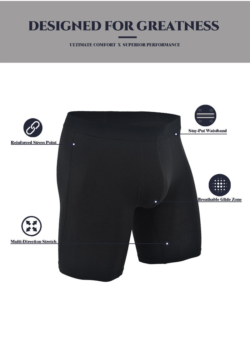 Men's 5-Pack Boxer Briefs - Mid-Rise, Anti-Chafing Stretch Cotton, Breathable Athletic Underwear in Pure Black - Available in L